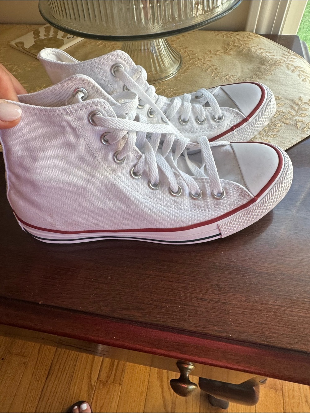 Converse White High-Top Sneakers with Red Sole Stripe - Picture 2 of 7